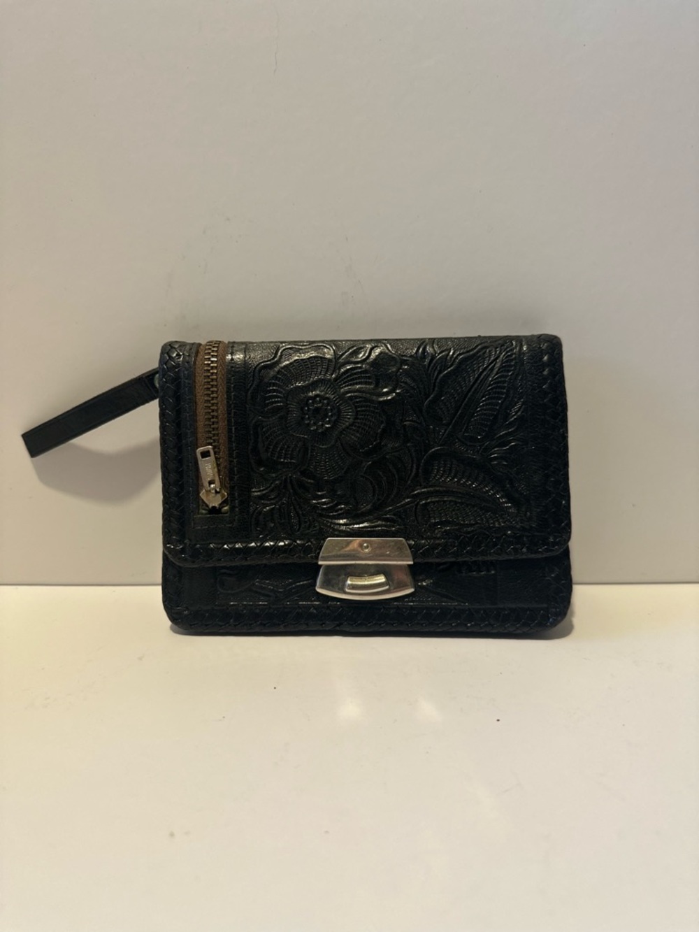 1950s Vintage Western Hand Tooled Leather Billfold Wallet Black